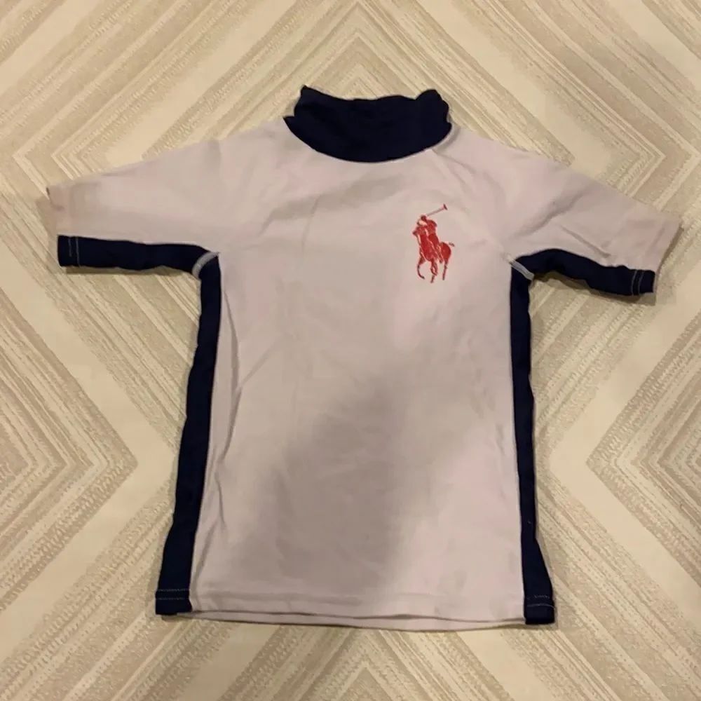 POLO by Ralph Lauren Boys Blue & White Swim Rash-guard Size 4/4T